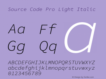 Source Code Pro Light Italic Version 1.016;hotconv 1.0.116;makeotfexe 2.5.65601图片样张