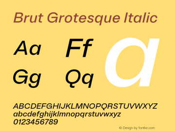 Brut Grotesque Italic Version 6.001;PS 6.1;hotconv 1.0.88;makeotf.lib2.5.647800图片样张