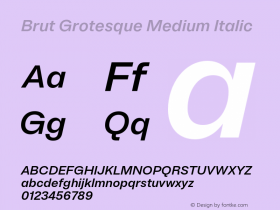 Brut Grotesque Medium Italic Version 6.001;PS 6.1;hotconv 1.0.88;makeotf.lib2.5.647800图片样张