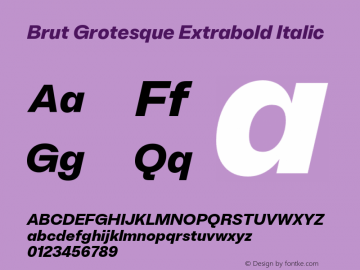 Brut Grotesque Extrabold Italic Version 6.001;PS 6.1;hotconv 1.0.88;makeotf.lib2.5.647800图片样张
