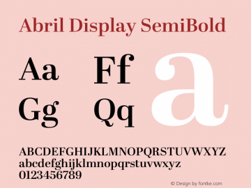Abril Display SemiBold Version 1.00;February 19, 2019;FontCreator 11.5.0.2422 32-bit图片样张