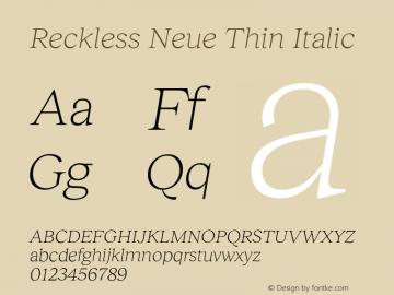 Reckless Neue Thin Italic Version 3.000;FEAKit 1.0图片样张
