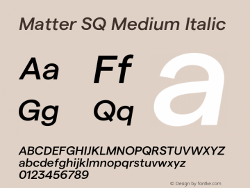 Matter SQ Medium Italic Version 3.000;FEAKit 1.0图片样张