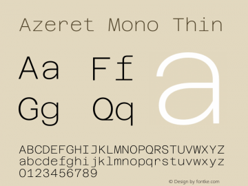 Azeret Mono Thin Version 1.000; Glyphs 3.0.3, build 3084图片样张