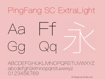 PingFang SC ExtraLight Version 2.00 August 12, 2020, initial releaseVersion 2.00 August 12, 2020图片样张