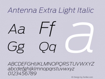 Antenna ExLight Italic Version 1.000;PS 1.0;hotconv 1.0.72;makeotf.lib2.5.5900图片样张