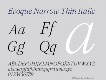 Evoque Narrow Thin Italic Version 1.000;FEAKit 1.0图片样张