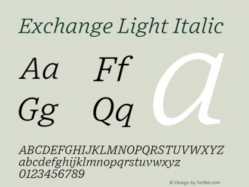 Exchange Light Italic Version 1.001;PS 0.001;hotconv 16.6.51;makeotf.lib2.5.65220图片样张