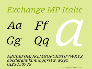 Exchange MP Book Italic Version 1.001;PS 0.001;hotconv 16.6.51;makeotf.lib2.5.65220图片样张