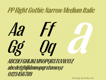 PP Right Gothic Narrow Medium Italic Version 1.000图片样张