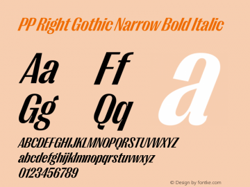 PP Right Gothic Narrow Bold Italic Version 1.000图片样张