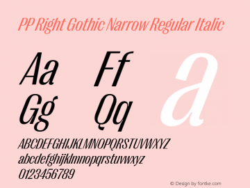 PP Right Gothic Narrow Regular Italic Version 1.000图片样张