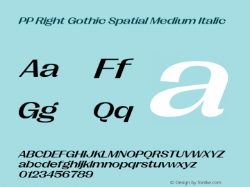 PP Right Gothic Spatial Medium Italic Version 1.000图片样张