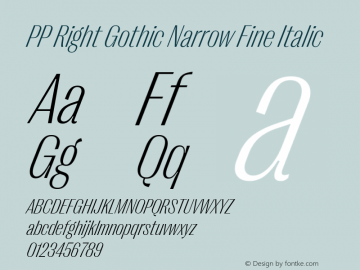 PP Right Gothic Narrow Fine Italic Version 1.000图片样张