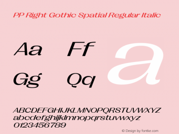 PP Right Gothic Spatial Regular Italic Version 1.000图片样张