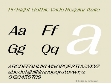 PP Right Gothic Wide Regular Italic Version 1.000图片样张