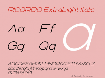 RICORDO ExtraLight Italic Version 1.000图片样张