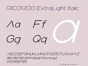 RICORDO ExtraLight Italic Version 1.000;hotconv 1.0.109;makeotfexe 2.5.65596图片样张
