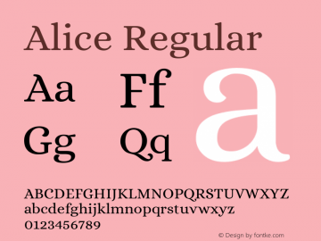 Alice Regular Version 2.003; ttfautohint (v1.8.3)图片样张