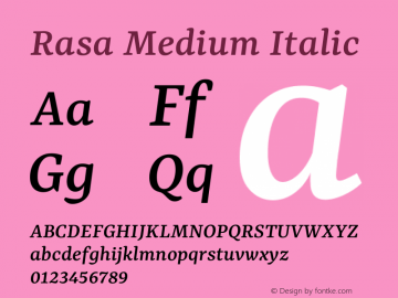 Rasa Medium Italic Version 2.004图片样张