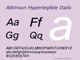 Atkinson Hyperlegible Italic Version 1.006; ttfautohint (v1.8.3)图片样张
