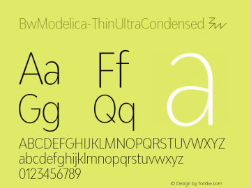 ☞Bw Modelica Thin Ultra Condensed Version 2.000; ttfautohint (v0.95) -d;com.myfonts.easy.branding-with-type.bw-modelica-ultra-condensed.thin-ultra-condensed.wfkit2.version.4FTk图片样张