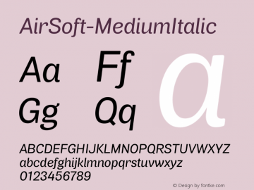 ☞AirSoft-MediumItalic Version 001.000;com.myfonts.positype.air-soft.medium-italic.wfkit2.3Euq图片样张