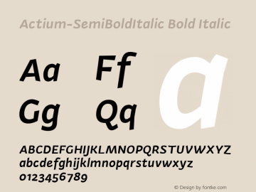 Actium-SemiBoldItalic Bold Italic Version 1.002 Font Sample