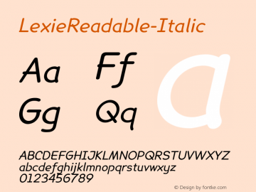 ☞Lexie Readable Italic Lexie Readable Italic (version 5.2) by Keith Bates   •   © 2015   www.k-type.com;com.myfonts.easy.k-type.lexie-readable.italic.wfkit2.version.4ud2图片样张
