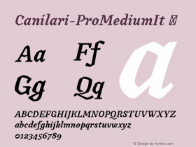 ☞Canilari-ProMediumIt Version 1.001;PS 001.001;hotconv 1.0.88;makeotf.lib2.5.64775; ttfautohint (v1.3);com.myfonts.easy.latinotype.canilari.pro-medium-italic.wfkit2.version.4BWL图片样张