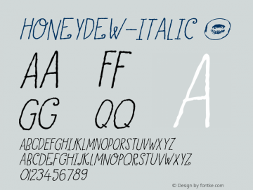 ☞HoneyDew-Italic Version 1.000;com.myfonts.easy.hanoded.honey-dew.italic.wfkit2.version.4BB6图片样张