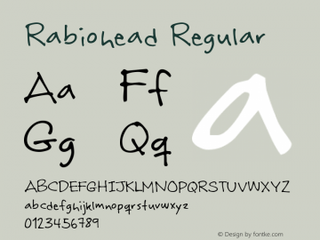 Rabiohead Regular 1, 2005 Font Sample