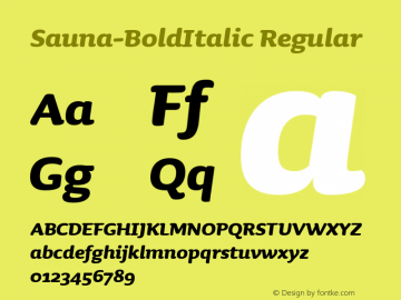 Sauna-BoldItalic Regular 001.001 Font Sample