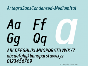 ☞Artegra Sans Condensed Medium Italic Version 1.001; ttfautohint (v1.5);com.myfonts.easy.artegra.artegra-sans.cond-medium-italic.wfkit2.version.4PCN图片样张