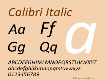 Calibri Italic Version 1.01 Font Sample