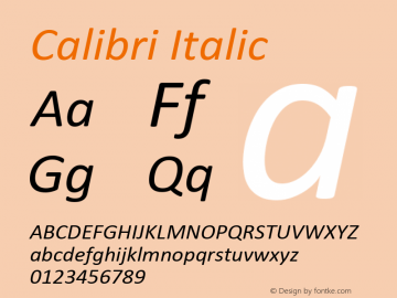 Calibri Italic Version 1.02 Font Sample