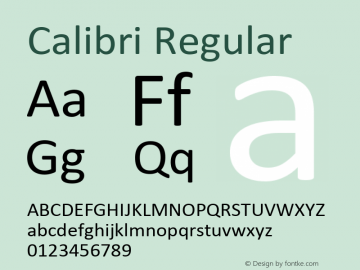 Calibri Regular Version 5.00 Font Sample