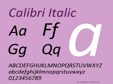 Calibri Italic Version 5.00 Font Sample