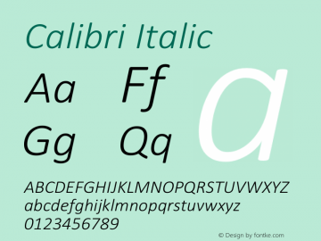 Calibri Italic Version 2.10 Font Sample
