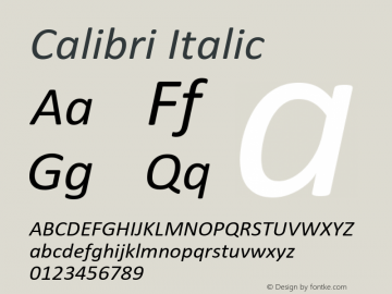 Calibri Italic Version 5.90 Font Sample