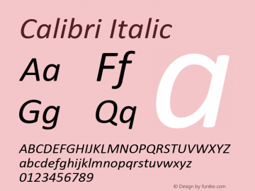 Calibri Italic Version 5.87 Font Sample