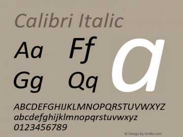 Calibri Italic Version 6.00 Font Sample