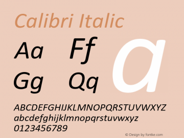 Calibri Italic Version 6.10 Font Sample