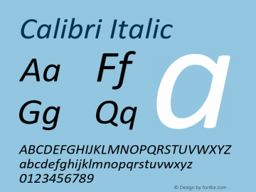 Calibri Italic Version 6.11 Font Sample