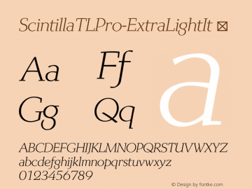 ☞ScintillaTLPro-ExtraLightIt Version 1.00; 2009;com.myfonts.tilde.scintilla-pro.extra-light-italic.wfkit2.3ce8图片样张