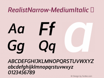 ☞RealistNarrow Medium Italic Version 1.051;PS 1.000;hotconv 1.0.70;makeotf.lib2.5.58329;com.myfonts.martinplusfonts.realist-narrow.medium-italic.wfkit2.44Nx图片样张