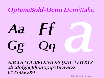 OptimaBold-Demi DemiItalic Version 1.00 Font Sample