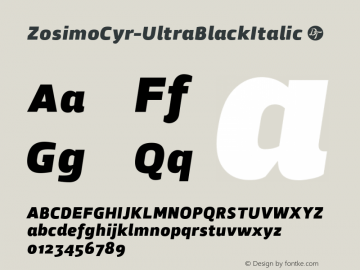 ☞Zosimo Cyr UltraBlack Italic Version 2.002;PS 002.002;hotconv 1.0.88;makeotf.lib2.5.64775;com.myfonts.easy.delicious-type.zosimo-cyr.ultra-black-italic.wfkit2.version.4Lka图片样张