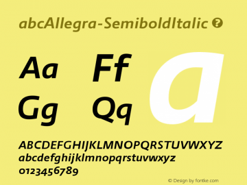 ☞abc Allegra Semibold Italic Version 1.028;PS 001.028;hotconv 1.0.88;makeotf.lib2.5.64775; ttfautohint (v0.95) -d;com.myfonts.easy.abc-litera.abc-allegra.semibold-italic.wfkit2.version.4xHr图片样张