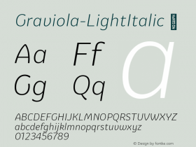☞Graviola Light Italic Version 1.200;PS 001.200;hotconv 1.0.88;makeotf.lib2.5.64775;com.myfonts.easy.harbor-type.graviola.light-italic.wfkit2.version.4Tq9图片样张